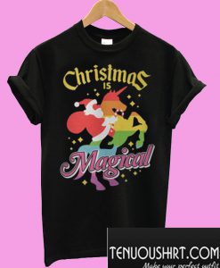 Christmas is magical Santa Claus riding unicorn T-Shirt