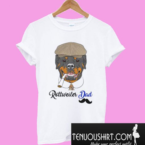 Hipster Dog Rottweiler Dad Breed In A Brown Cap T-Shirt
