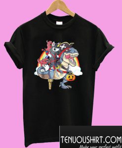 Ninja Unicorn Riding Dinosaur Halloween T-Shirt