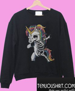 Unicorn skeleton dabbing happy halloween skull Sweatshirt