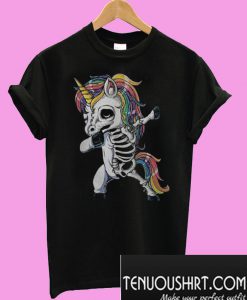 Unicorn skeleton dabbing happy halloween skull T-Shirt