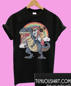 Pug and Unicorn riding T-rex T-Shirt