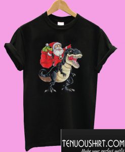 Santa Claus Riding T-Rex Dinosaur Christmas T-Shirt