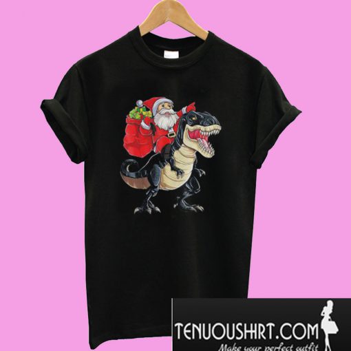 Santa Claus Riding T-Rex Dinosaur Christmas T-Shirt