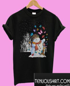 Christmas snowman and butterflies T-Shirt
