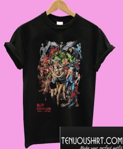 Stan Lee with avenger characters and fan graphic T-Shirt