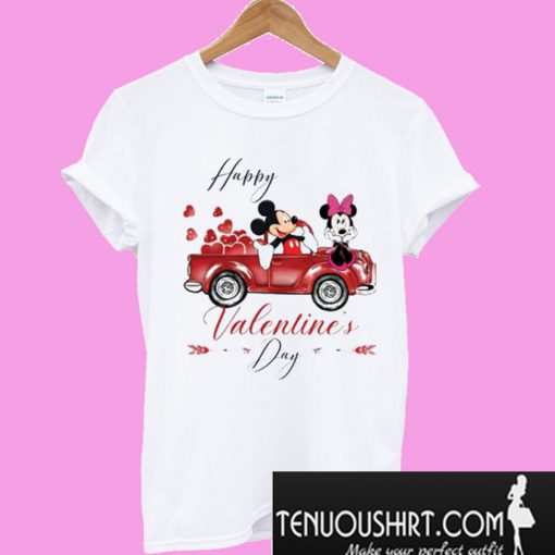 Happy Valentine’s Day Mickey And Minnie Mouse With Heart Car T-Shirt