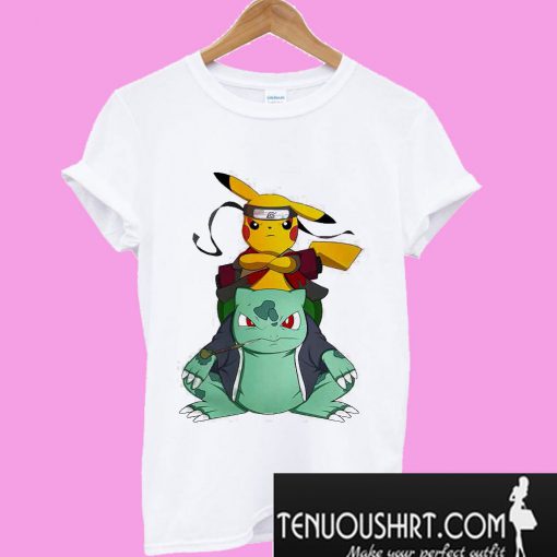 Pokemon and Bulbasaur Naruto T-Shirt