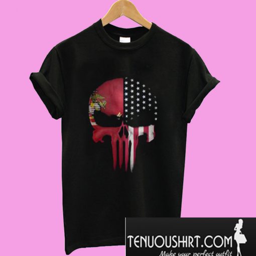 USA Flag American Skull Punisher Veteran Army Marine T-Shirt