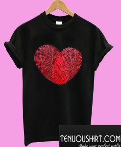 Watercolor Heart Shape Of Fingerprints Valentine T T-Shirt