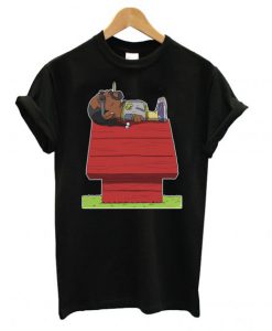 Peanuts Snoopy Parody Smoking Snoop Dogg On Rooftop Funny Black T shirt