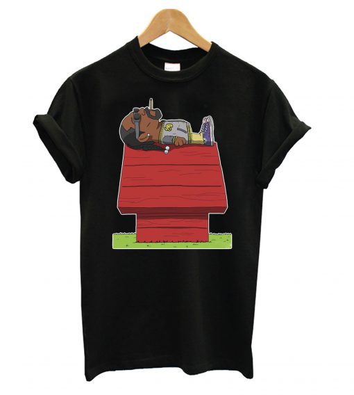 Peanuts Snoopy Parody Smoking Snoop Dogg On Rooftop Funny Black T shirt