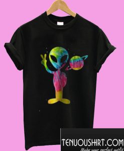 Vintage Retro 1970s Tie Dye Groovy Alien Peace T-Shirt