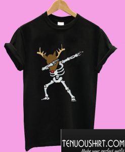 Dabbing Skeleton With Reindeer Head Funny T-Shirt