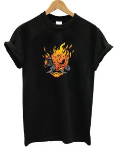 Cyberpunk 2077 Samurai Skull Flames Logo T-Shirt