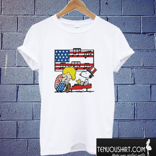 Schroeder Playing Piano Woodstock and Snoopy 4th of July T shirt