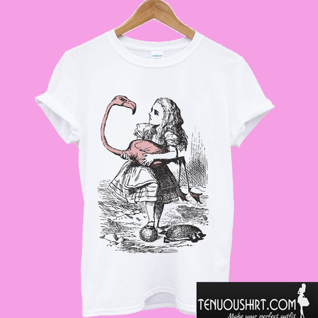 Alice And Flamingo Alice In Wonderland T shirt