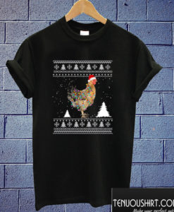 Chicken Santa Hat Christmas Lights T shirt