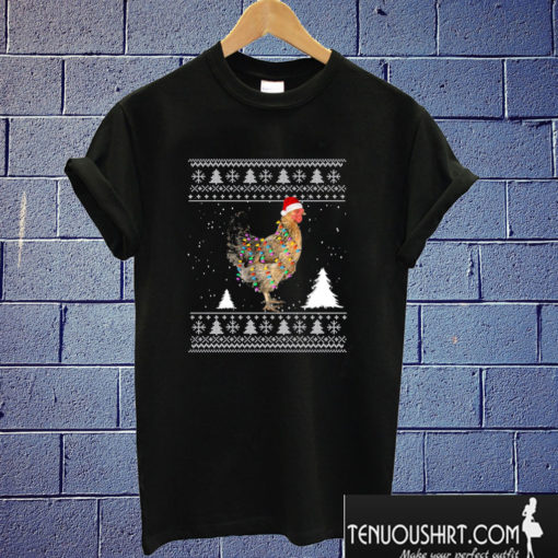 Chicken Santa Hat Christmas Lights T shirt