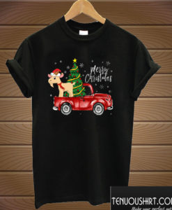 Merry Christmas Boer Goat Red Truck Christmas Tree T shirt