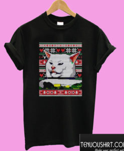 Woman Yelling At A Cat Red Christmas T shirt