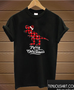 Merry Christmas Plaid T-Rex Dinosaur T shirt