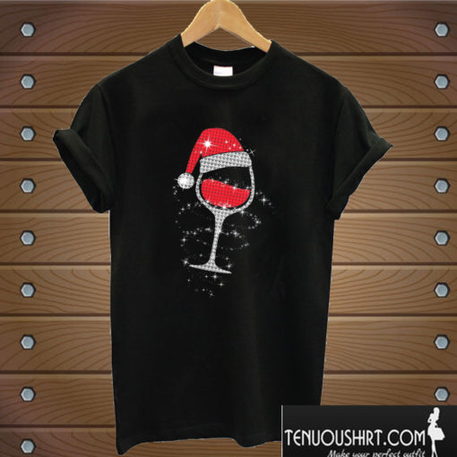 Wine Glasses Santa Hat Christmas T shirt