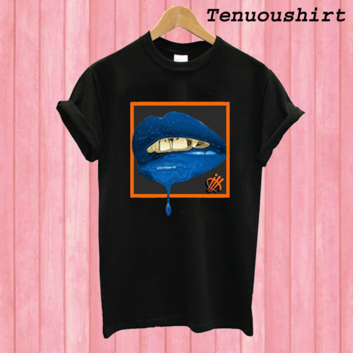 Blue Lips Black T shirt