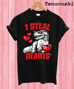 Boys Valentines Day Kids Dinosaur T rex Lover I Steal Hearts T shirt