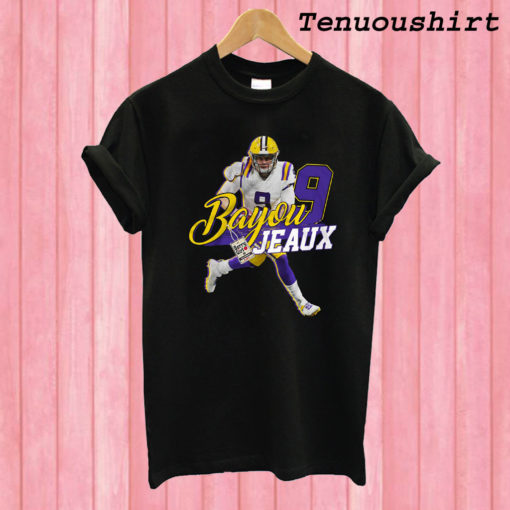 Joe-Burrow No. 9 Bayou Jeaux LSU Football QB Jersey T shirt