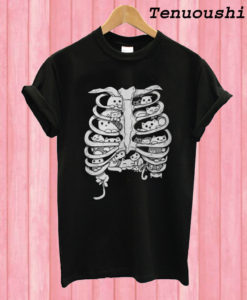 Skeleton chest cat T shirt