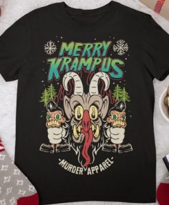 Merry Krampus Retro Neon t shirt qn