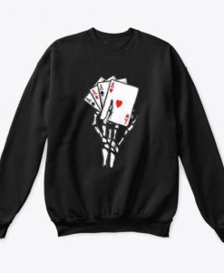 Skeleton hand holding four AS sweatshirt qn