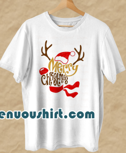 Reindeer Shaped Merry Christmas T Shirt