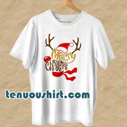 Reindeer Shaped Merry Christmas T Shirt