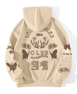 Slogan & Butterfly Print Thermal Hoodie