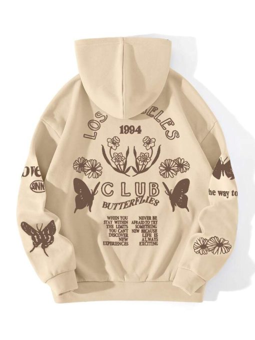 Slogan & Butterfly Print Thermal Hoodie